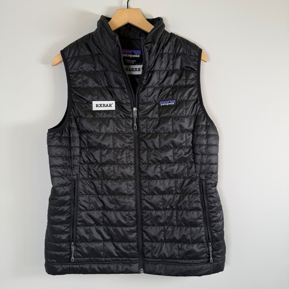 Patagonia Nano Puff Vest Large Black RXBAR LOGO Quilted Insulated Jacket Coat